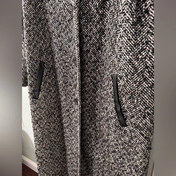 Vintage 80s The Jack Set Women’s Tweed Wool Coat Leather Trim Padded Shoulder - Picture 4 of 8